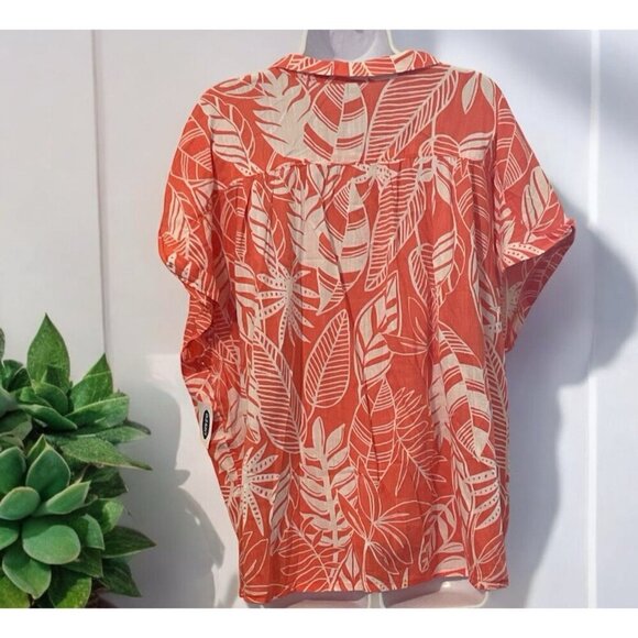 Old Navy Floral Button Front Top Size XXL Orange Hawaiian Short Sleeve - Picture 7 of 14
